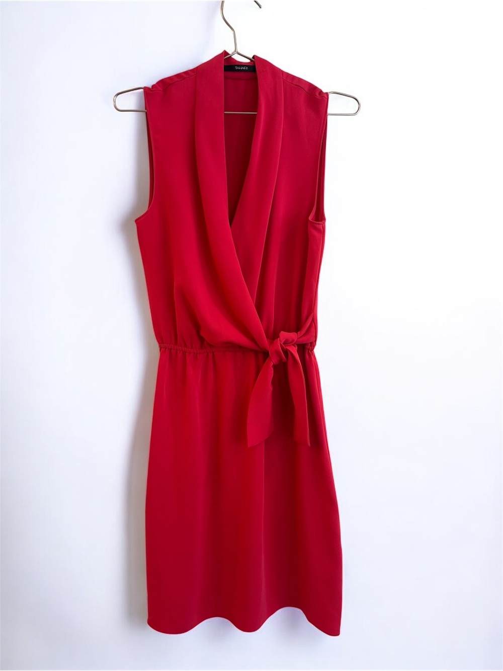 Tahari faux wrap sleeveless dress vibrant pink red 8 career party